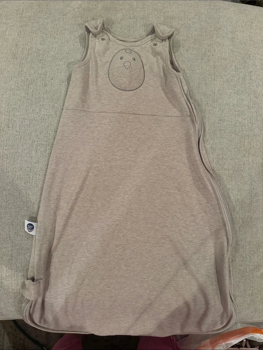 Nested Bean Beige Sleeveless Baby Sleep Sack with Subtle Embroidered Face